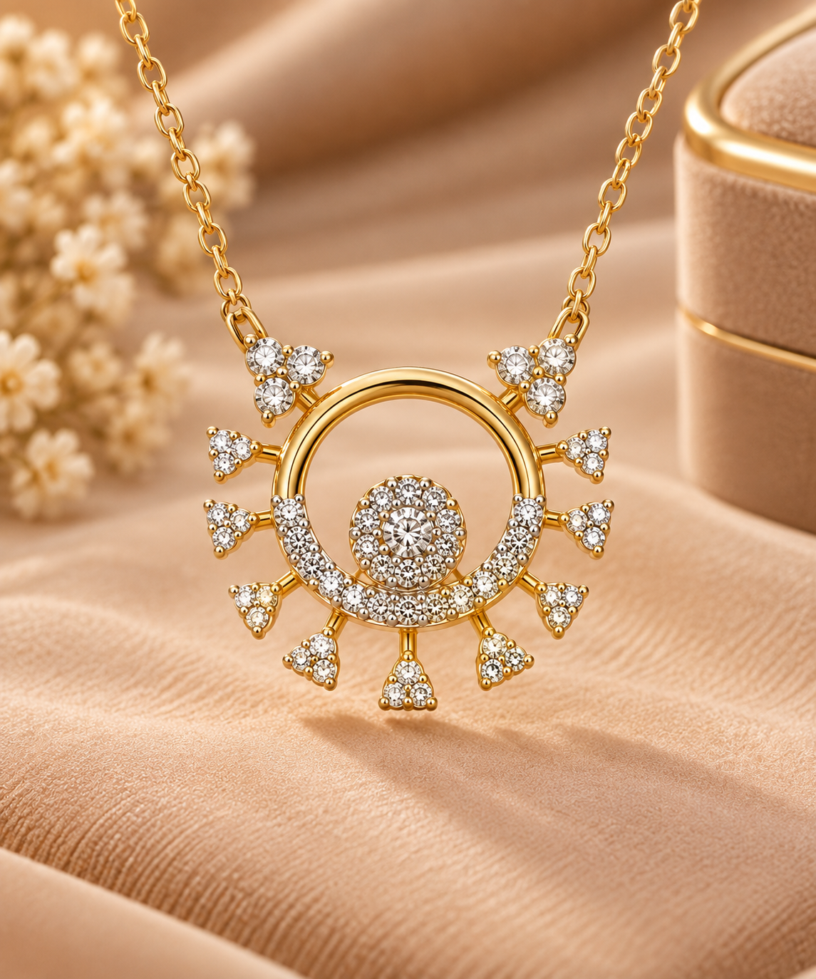 Diamond-Studded Gold Circle Pendant